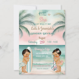 Invitación Revelación de género de bebé en playa tropical Blu