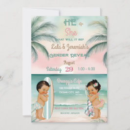 Invitación Revelación de género de bebé en playa tropical Blu