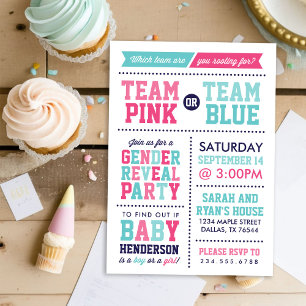 Invitación Revelación de género de bebe rosa o azul del equip