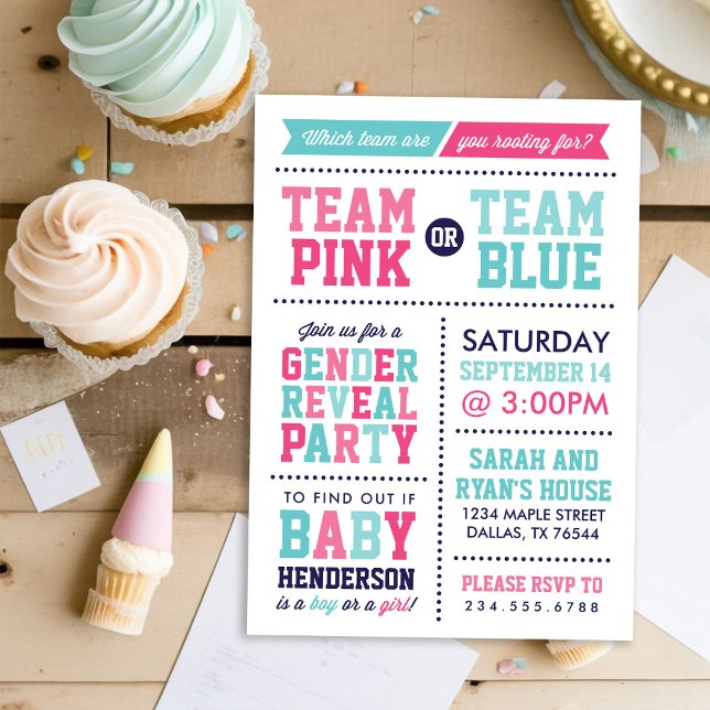 Invitación Revelación de género de bebe rosa o azul del equip (Subido por el creador)
