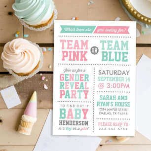 Invitación Revelación de género de bebe rosa o azul del equip