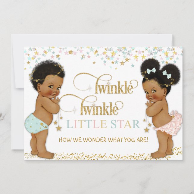 Invitación Revelación de género de bebé Twinkle Little Star É (Anverso)