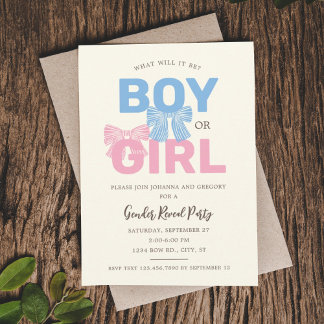 Invitación Revelación de género de bebes rosadas y azules