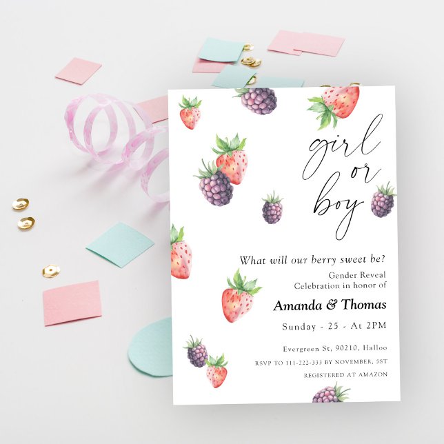 Invitación Revelación de género de Berries, Chica o niño (Subido por el creador)
