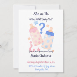 Invitación Revelación de género de biberones rosas y azules e