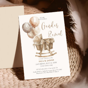 Invitación Revelación de género de Boho Nursery Beige Balloon