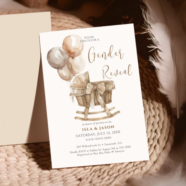 Invitación Revelación de género de Boho Nursery Beige Balloon (Subido por el creador)
