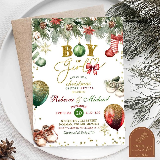 Invitación Revelación de género de bola de Navidad (Subido por el creador)