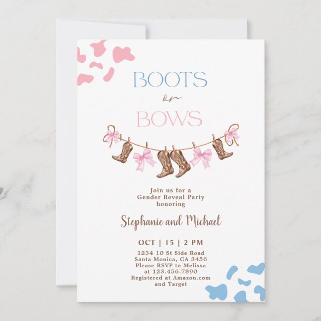 Invitación Revelación de género de boots o vacas (Anverso)