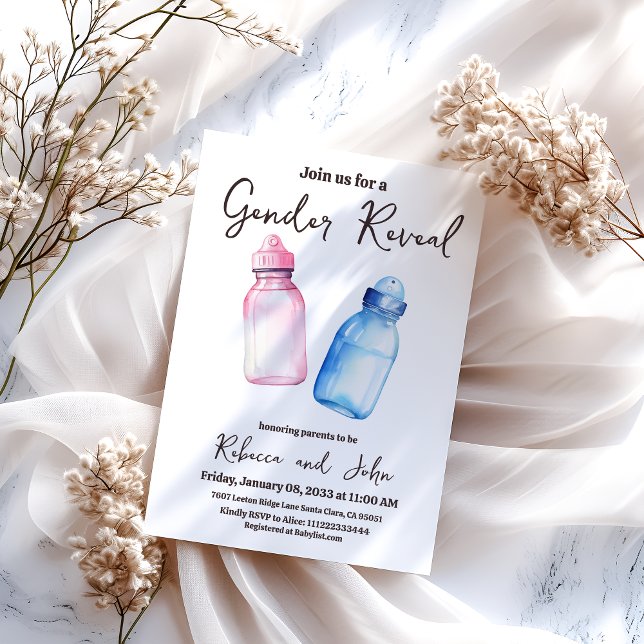 Invitación Revelación de género de botellas azules y rosas pa (Subido por el creador)