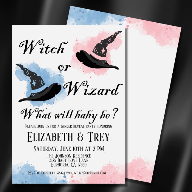 Invitación Revelación de género de bruja o asistente de Hallo (A fun and witchy baby gender reveal for Halloween. )