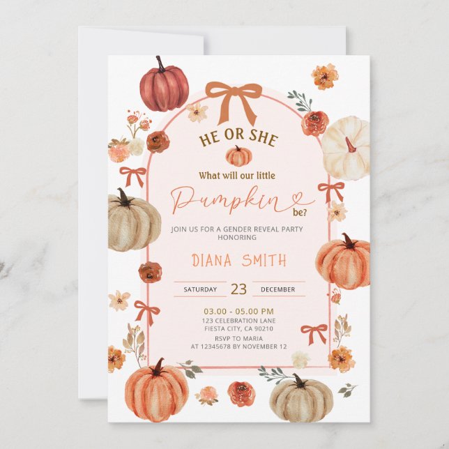 Invitación Revelación de género de calabaza pequeña de cinta  (Anverso)