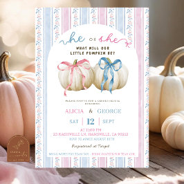 Invitación Revelación de género de calabaza preppy con lazo g