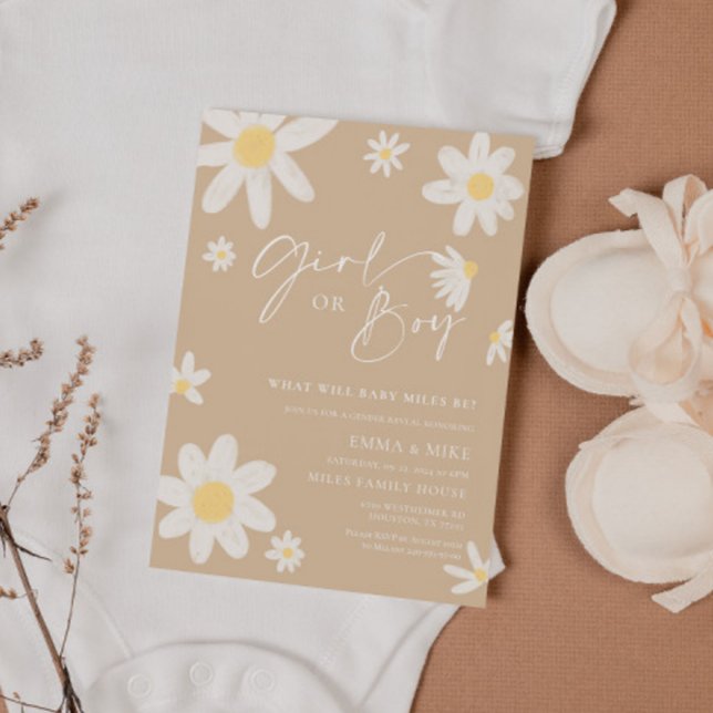 Invitación Revelación de género de Chica o niño marica beige (Subido por el creador)