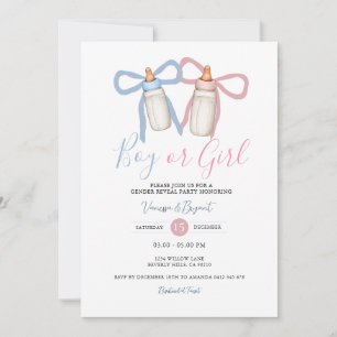 Invitación Revelación de género de cinta azul rosa de la capa