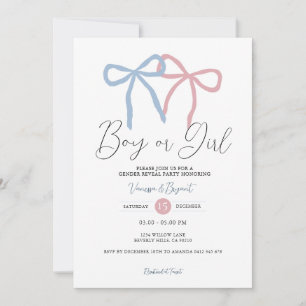 Invitación Revelación de género de cinta azul rosa polvorient