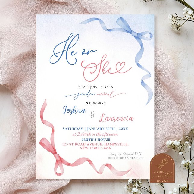 Invitación Revelación de género de coqueta rosa y azul (Subido por el creador)