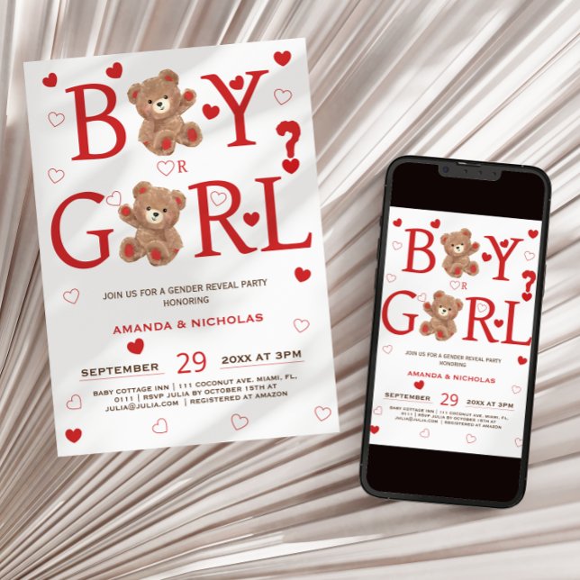 Invitación revelación de género de corazones de oso y valentí (Subido por el creador)