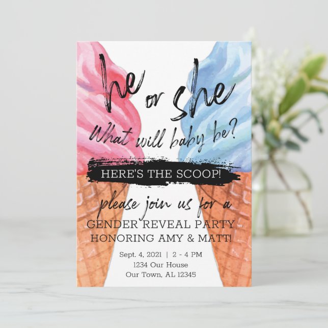 Invitación Revelación de género de crema de hielo (Anverso de pie)