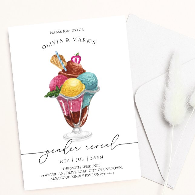 Invitación Revelación de género de crema de hielo azul y rosa (Subido por el creador)