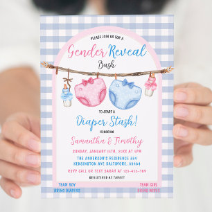 Invitación Revelación de género de Diaper Stash Boy o Chica G