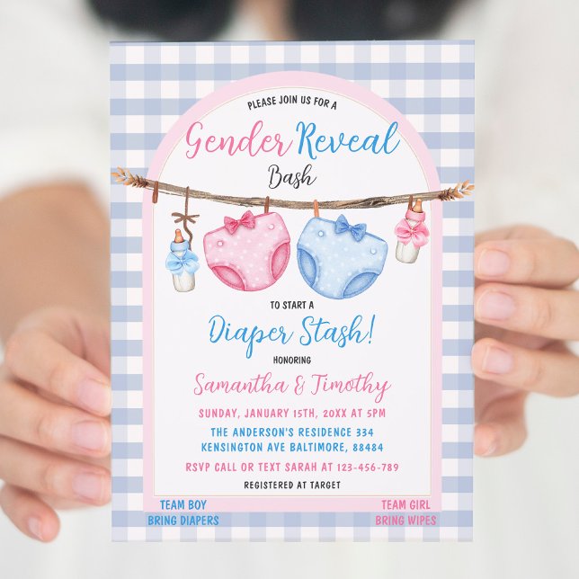 Invitación Revelación de género de Diaper Stash Boy o Chica G (Subido por el creador)