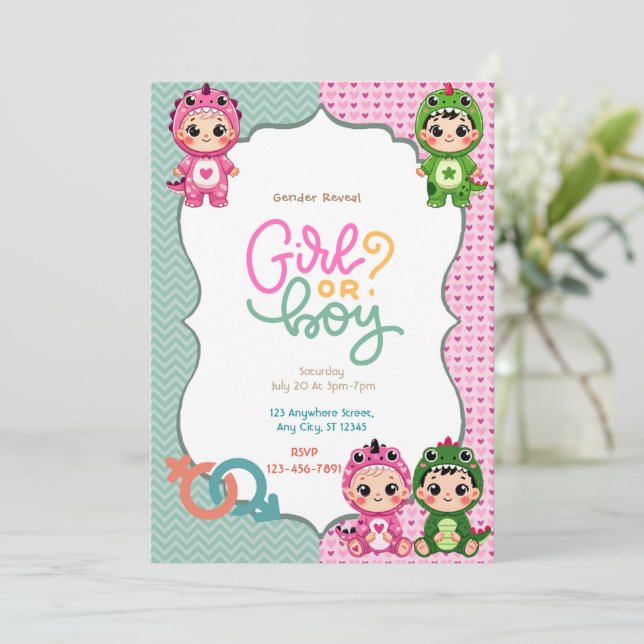 Invitación Revelación de género de dinosaurios (Anverso de pie)