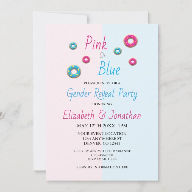 Invitación Revelación de género de donut (Anverso)