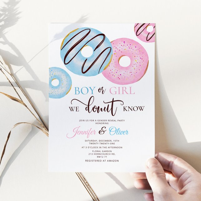 Invitación Revelación de género de donut azules y rosas (Subido por el creador)