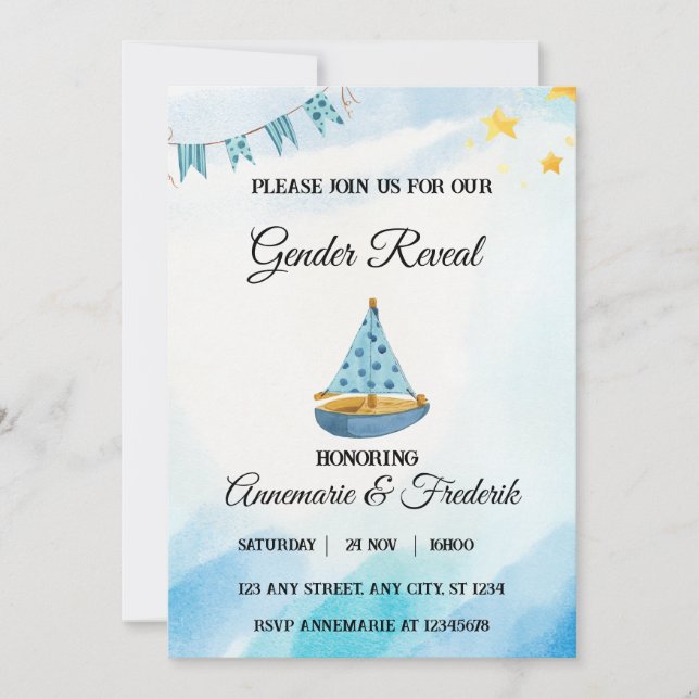Invitación Revelación de género de embarcaciones náuticas (Anverso)