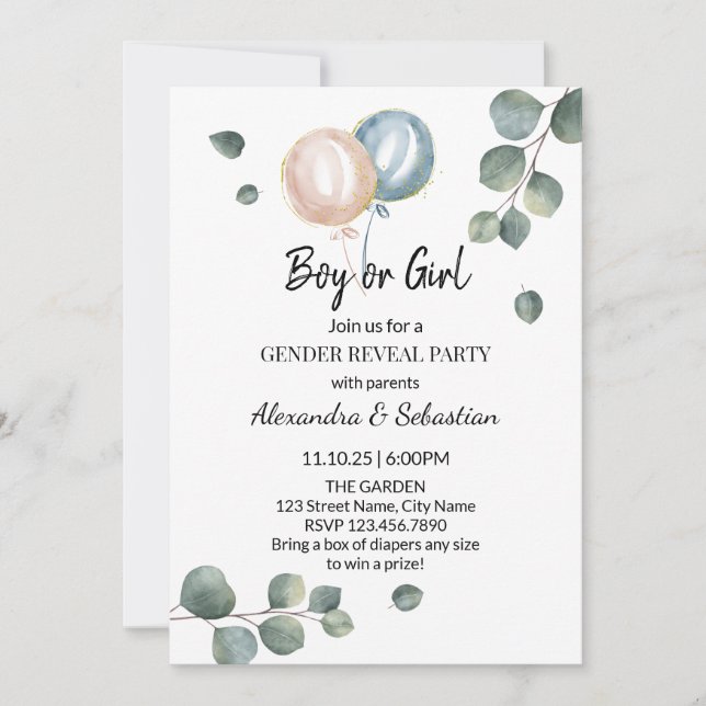 Invitación Revelación de género de eucalipto verde (Anverso)