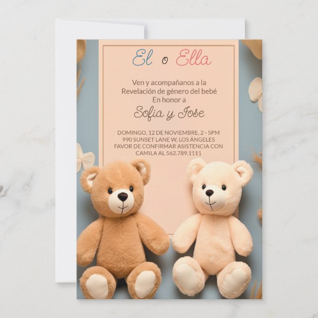 Invitación Revelación de género de Fiesta de osito de peluche (Anverso)