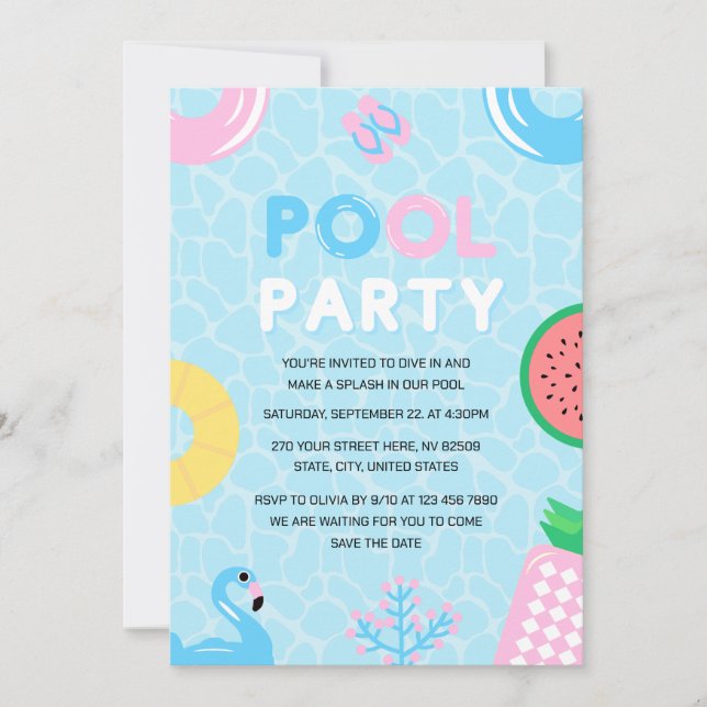 Invitación Revelación de género de Fiesta de piscina de veran (Anverso)