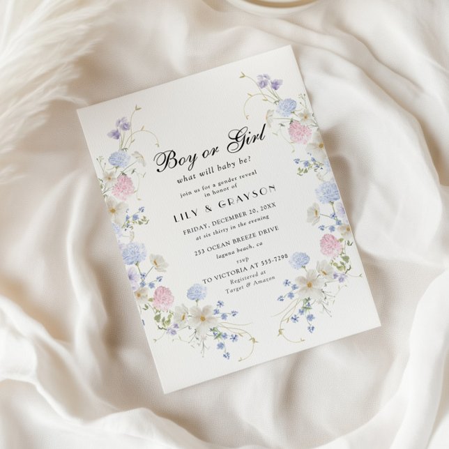 Invitación Revelación de género de flores silvestres rosadas  (Subido por el creador)