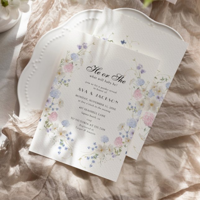 Invitación Revelación de género de flores silvestres rosas y  (Subido por el creador)