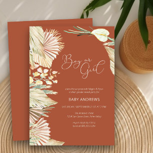 Invitación Revelación de género de follaje seco de palma boho
