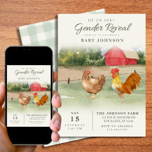 Invitación Revelación de género de gallina o gallo en granja