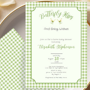 Invitación Revelación de género de gemelos Butterfly Green Gi