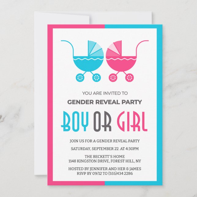 Invitación Revelación de género de gemelos Stroller para niño (Anverso)