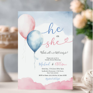 Invitación Revelación De Género De Globo Rosa Y Azul
