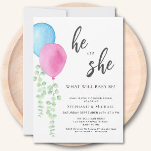 Invitación Revelación de género de globos azules rosados