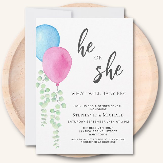 Invitación Revelación de género de globos azules rosados (Subido por el creador)