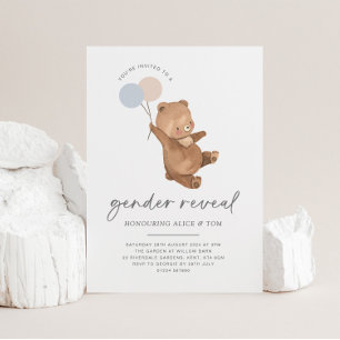 Invitación Revelación de género de globos de osito de peluche