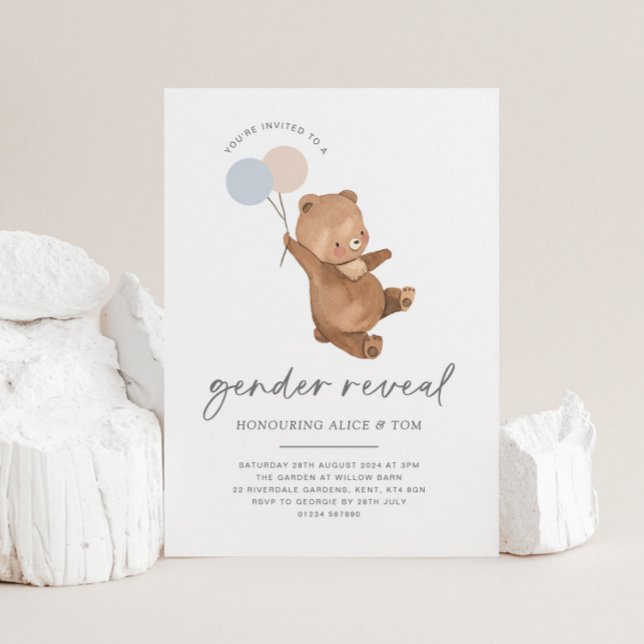 Invitación Revelación de género de globos de osito de peluche (Subido por el creador)