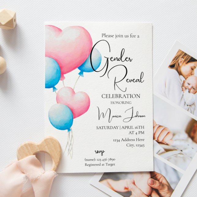 Invitación Revelación de género de globos rosas y azules (Subido por el creador)