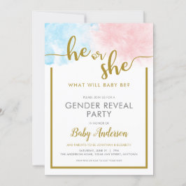 Invitación Revelación de género de guiones de oro de color ro