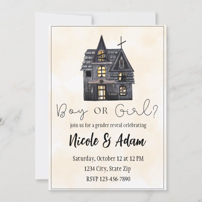 Invitación Revelación de género de Halloween con acuarela de  (Anverso)