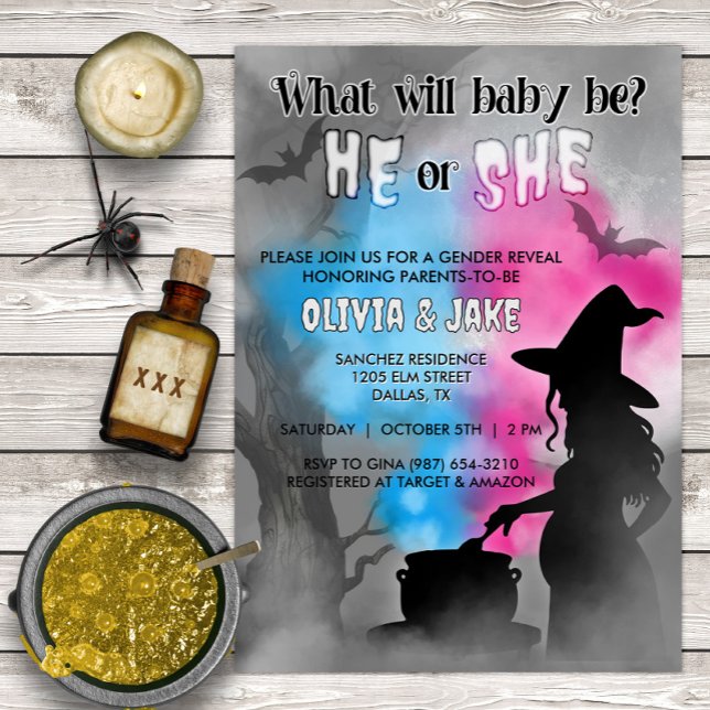 Invitación Revelación de género de Halloween de Brujas espelu (Subido por el creador)