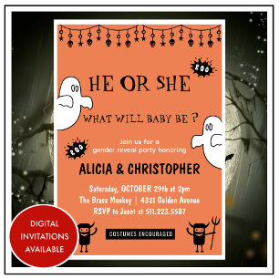Invitación Revelación de género de Halloween de octubre naran