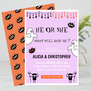 Invitación Revelación de género de Halloween rosa naranja de